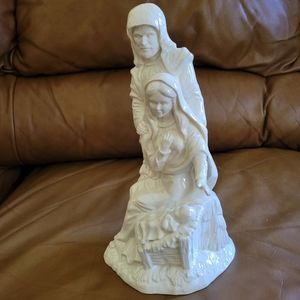 (Like New) Antique Vintage Statue of Joseph Mary & Jesus Off-white